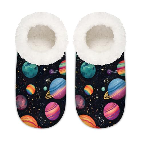 Mexpekil Space Universe Sonnensystem Planeten Damen Hausschuhe Fuzzy House Slipper rutschfeste Schuhe für Damen Herren Damen, Space Universe Sonnensystem Planeten, Large X-Large von Mexpekil