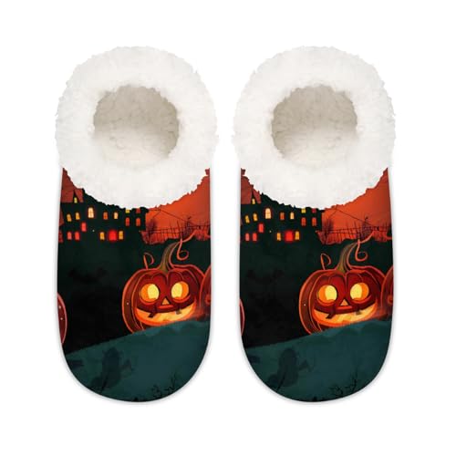 Mexpekil Spinnennetz-Schlosshaus-Hausschuhe für Damen und Herren, Halloween, Fledermaus, Kürbis, Memory-Schaum, Hausschuhe, Socken, multi, 37.5/38.5 EU Weit von Mexpekil