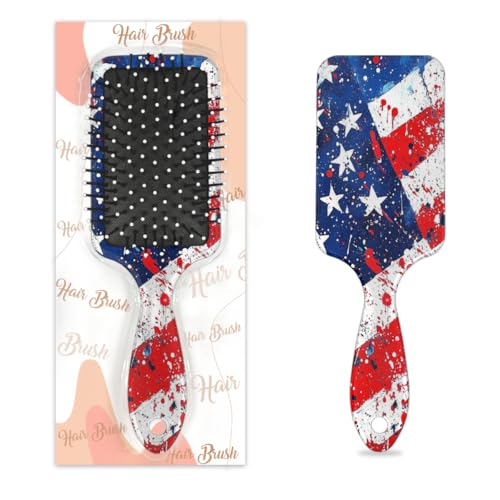 Mexpekil Splatter Paint Haarbürste, zum Entwirren der amerikanischen Flagge, für nasse und trockene Haare, Massage-Luftkissen-Kamm für Mädchen, Damen, Herren von Mexpekil