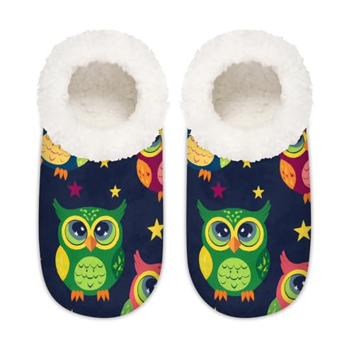 Mexpekil Süße Cartoon-Vogel Eule Tier Damen Hausschuhe Fuzzy House Slipper rutschfeste Schuhe für Damen Herren Damen, Niedliches Cartoon-Vogel, Eule, Large von Mexpekil