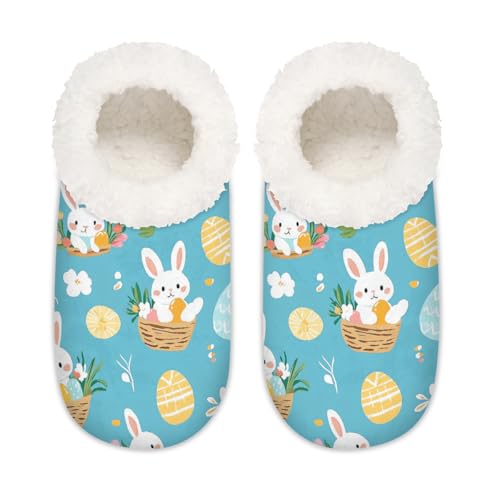 Mexpekil Süße Ostereier Häschen Damen Hausschuhe Fuzzy House Slipper rutschfeste Schuhe für Damen Herren Damen, Niedlicher Ostereier-Hase, Large von Mexpekil