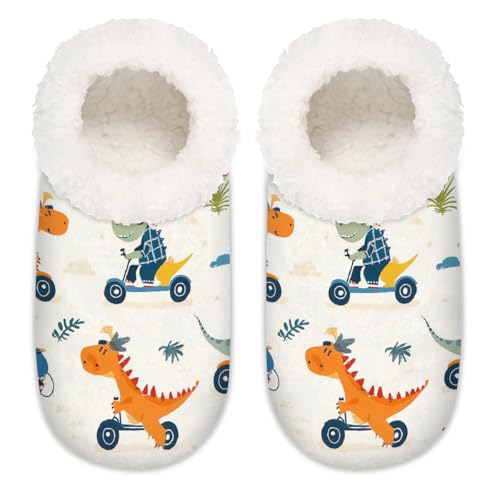 Mexpekil Süße Skating-Dinosaurier-Damen-Hausschuhe, flauschige Hausschuhe, rutschfeste Schuhe für Damen, Herren, Niedlicher Eislauf-Tier-Dinosaurier, Medium Breit von Mexpekil