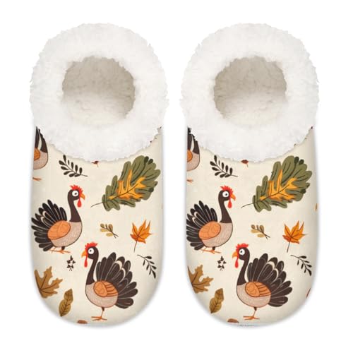 Mexpekil Süße Türkei Thanksgiving Kürbisse Damen Hausschuhe Fuzzy House Slipper rutschfeste Schuhe für Damen Herren Damen, Niedliche Türkei-Kürbisse, Medium Breit von Mexpekil