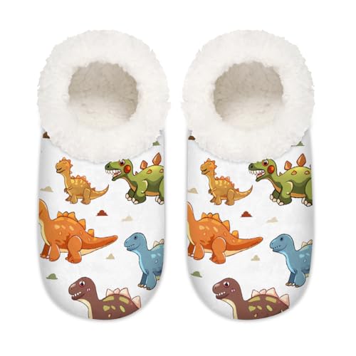 Mexpekil Süße tropische Tier-Dinosaurier-Damen-Hausschuhe, flauschige Hausschuhe, rutschfeste Schuhe für Damen, Herren, Niedlicher tropischer Tier-Dinosaurier, XX-Large Breit von Mexpekil