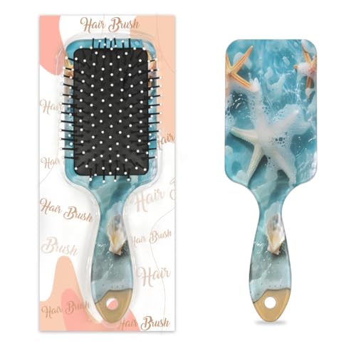 Mexpekil Summer Beach Seestern Muschel Entwirrende Paddelhaarbürste Nass Trocken Haar Bürsten Massage Luftkissen Kamm für IDs Mädchen Damen Herren von Mexpekil