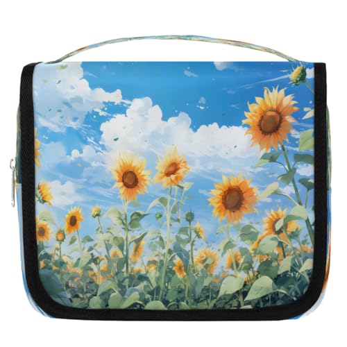 Mexpekil Sunflower Sky Kulturbeutel für Damen Herren Damen, wasserdichte hängende Reise-Kulturbeutel mit Haken, Kosmetik-Make-up-Tasche Organizer von Mexpekil