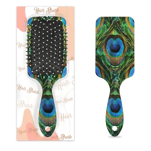 Mexpekil Tier-Pfauenfedern, Entwirrungspaddel-Haarbürste, nasses, trockenes Haar, Massage-Luftkissen-Kamm für Mädchen, Damen, Herren von Mexpekil