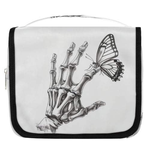 Mexpekil Totenkopf-Skelett-Hand-Kulturbeutel für Damen, Herren, Damen, wasserdicht, hängende Reise-Kulturbeutel mit Haken, Kosmetik-Make-up-Tasche Organizer von Mexpekil