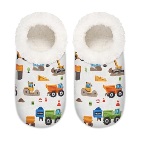 Mexpekil Traktor Bagger Fahrzeug Muster Damen Hausschuhe Fuzzy House Slipper rutschfeste Schuhe für Damen Herren Damen, Traktor Bagger Bagger Fahrzeug Muster, Medium Breit von Mexpekil