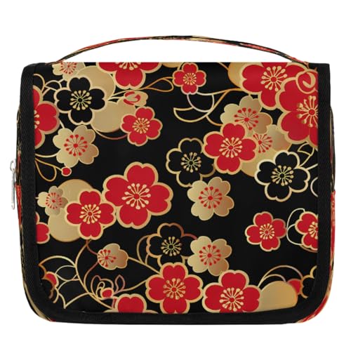 Mexpekil Troditional Japanische Kirschblüte Kulturbeutel für Damen Herren Damen, wasserdichte hängende Reise-Kulturbeutel mit Haken, Kosmetik-Make-up-Tasche Organizer von Mexpekil