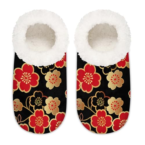 Mexpekil Troditional japanische Kirschblüten-Hausschuhe für Damen, flauschige Hausschuhe, rutschfeste Schuhe für Damen, Herren, Troditional Japanese Cherry Blossom, Large X-Large von Mexpekil