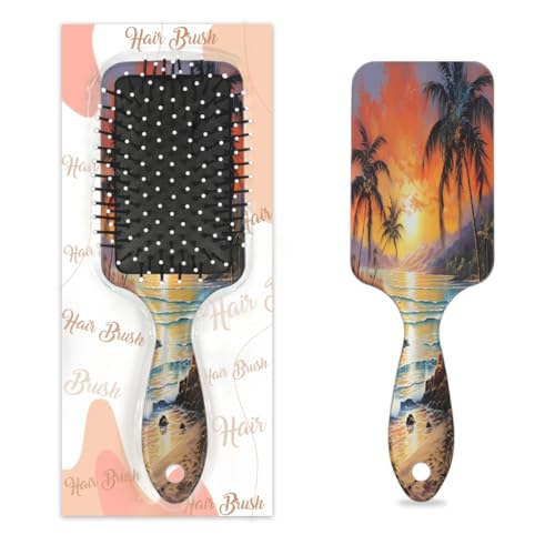 Mexpekil Tropische Palme, Strand, Sonnenuntergang, Entwirrungspaddel, Haarbürste, nasses, trockenes Haar, Massage-Luftkissen-Kamm für Mädchen, Damen, Herren von Mexpekil