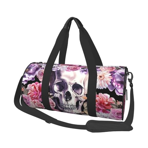 Mexpekil Turnbeutel, faltbar, Reisetasche, Handgepäck, wasserdicht, Sport, Tanz, Wochenende, Übernachtungstasche, Aquarell-Blumen-Totenkopf, Einheitsgröße von Mexpekil