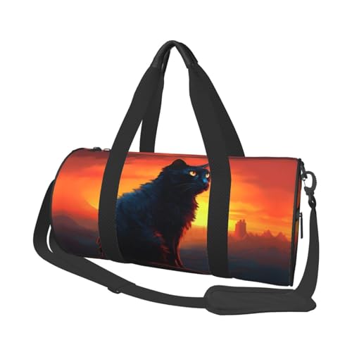 Mexpekil Turnbeutel, faltbar, Reisetasche, Handgepäck, wasserdicht, Sport, Tanz, Wochenende, Übernachtungstasche, Black Cat Sunset, Einheitsgröße von Mexpekil