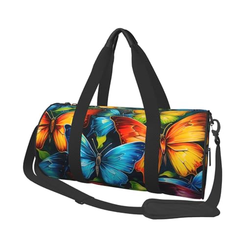 Mexpekil Turnbeutel, faltbar, Reisetasche, Handgepäck, wasserdicht, Sport, Tanz, Wochenende, Übernachtungstasche, Buntes Schmetterlings-Neon, Einheitsgröße von Mexpekil