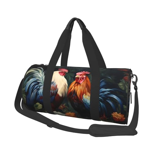 Mexpekil Turnbeutel, faltbar, Reisetasche, Handgepäck, wasserdicht, Sport, Tanz, Wochenende, Übernachtungstasche, Hahn-Blumenmuster, Einheitsgröße von Mexpekil