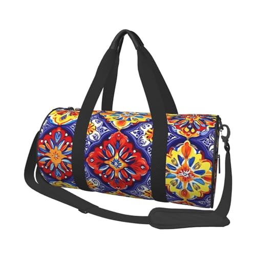Mexpekil Turnbeutel, faltbar, Reisetasche, Handgepäck, wasserdicht, Sport, Tanz, Wochenende, Übernachtungstasche, Mexikanisches kariertes Blumenmuster, Einheitsgröße von Mexpekil