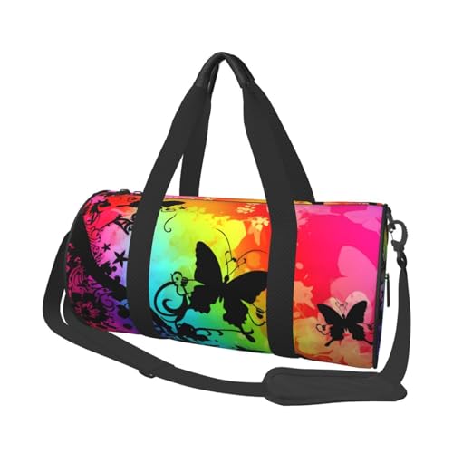 Mexpekil Turnbeutel, faltbar, Reisetasche, Handgepäck, wasserdicht, Sport, Tanz, Wochenende, Übernachtungstasche, Regenbogen-Boho-Schmetterling, Einheitsgröße von Mexpekil
