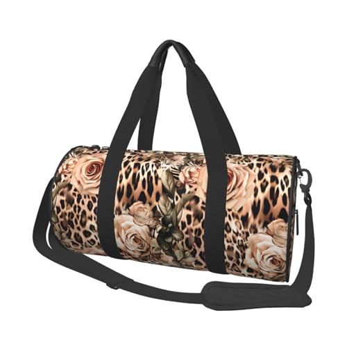 Mexpekil Turnbeutel, faltbar, Reisetasche, Handgepäck, wasserdicht, Sport, Tanz, Wochenende, Übernachtungstasche, Rosen-Leopardenmuster, Einheitsgröße von Mexpekil