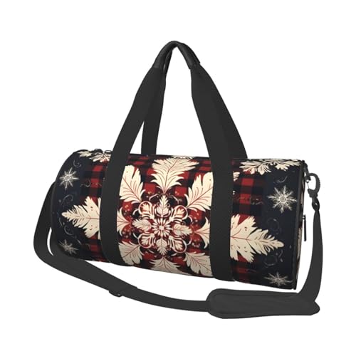 Mexpekil Turnbeutel, faltbar, Reisetasche, Handgepäck, wasserdicht, Sport, Tanz, Wochenende, Übernachtungstasche, Schneeflocken-rotes Karomuster, Einheitsgröße von Mexpekil