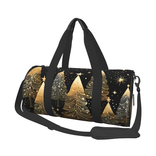 Mexpekil Turnbeutel, faltbar, Reisetasche, Handgepäck, wasserdicht, Sport, Tanz, Wochenende, Übernachtungstasche, Weihnachtsbaum Goldene Sterne, Einheitsgröße von Mexpekil