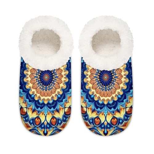 Mexpekil Vintage Boho Mandala Blume Damen Hausschuhe Fuzzy House Slipper rutschfeste Schuhe für Damen Herren Damen, Vintage Boho Mandala Blume, Large X-Large von Mexpekil