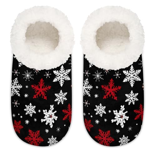 Mexpekil Vintgae Weihnachts-Schneeflocken Damen-Hausschuhe, flauschige Hausschuhe, rutschfeste Schuhe für Damen, Herren, Vintgae Weihnachtsschneeflocken, Medium Breit von Mexpekil