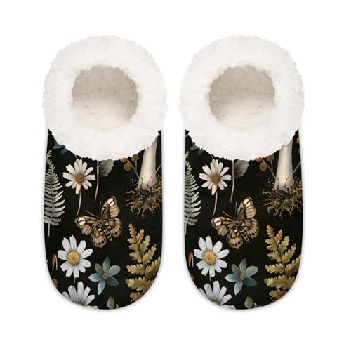 Mexpekil Wald Pilz Schmetterling Schnecken Blume Damen Hausschuhe Fuzzy House Slipper rutschfeste Schuhe für Damen Herren Damen, Waldpilz Schmetterling Schnecken Blume, Large X-Large von Mexpekil