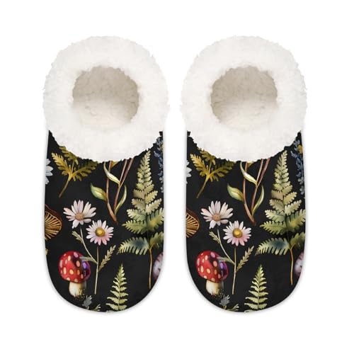 Mexpekil Wald Pilzschnecken Blätter Damen Hausschuhe Fuzzy House Slipper rutschfeste Schuhe für Damen Herren Damen, Waldpilzschnecken Blätter, Large von Mexpekil