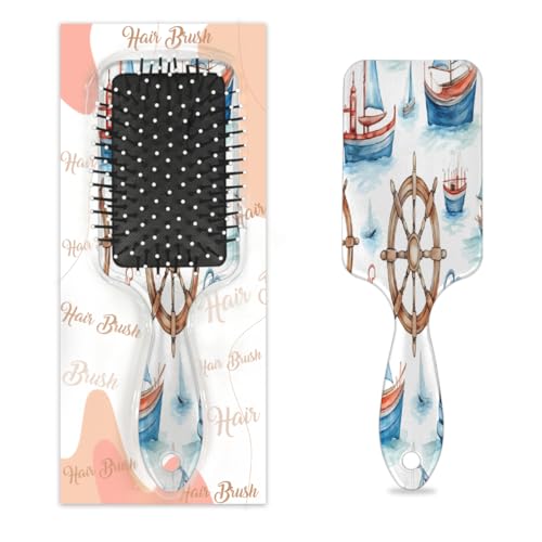 Mexpekil Watercolor Sea Ship Ruder Entwirrungspaddel-Haarbürste, nasses, trockenes Haar, Massage-Luftkissen-Kamm für Mädchen, Damen, Herren von Mexpekil