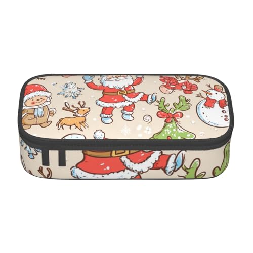 Mexpekil Weihnachten Weihnachtsmann Kaninchen Muster Federmäppchen für Mädchen Jungen Federmäppchen Schreibwaren Organizer mit Fächern Schulbedarf Tasche für Studenten Büro, Weihnachtsmann, Rentier von Mexpekil