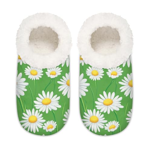 Mexpekil Weiße Gänseblümchen mit floralem Blumenmuster, flauschige Hausschuhe, rutschfeste Schuhe für Damen, Herren, Weiße Gänseblümchen mit Blumenmuster, Medium Breit von Mexpekil