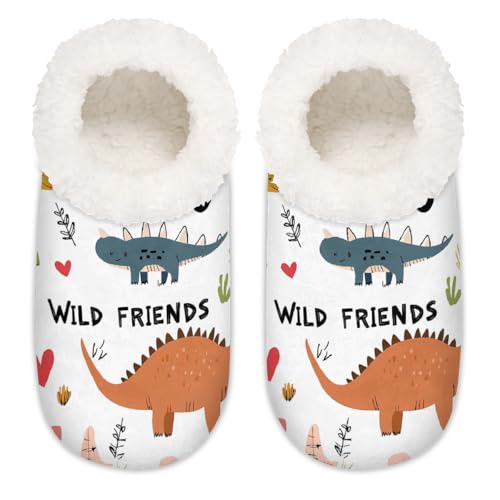 Mexpekil Wilde tropische Dinosaurier-Damen-Hausschuhe, flauschige Hausschuhe, rutschfeste Schuhe für Damen und Herren, Wilder tropischer Dinosaurier, XX-Large Breit von Mexpekil