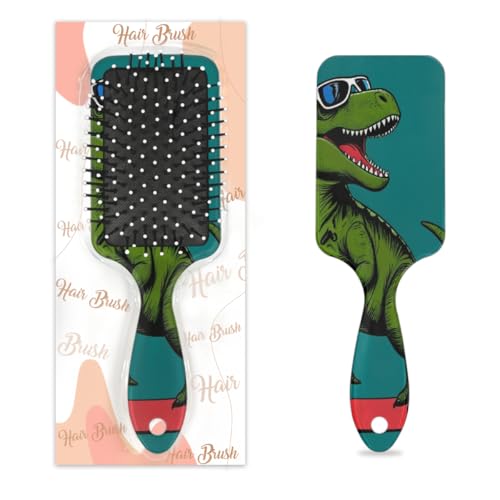 Niedliche Dinosaurier-Haarbürste, Skateboard, Dinosaurier, Tier, nasses, trockenes Luftkissen, Haarbürste aus Kunststoff, Entwirrer, Haarbürste für Kinder und Erwachsene, Geschenk für Damen und Herren von Mexpekil