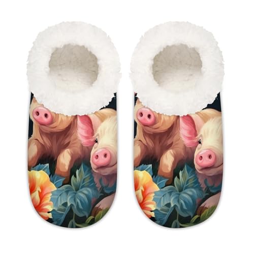 Niedliche Hausschuhe mit Schweinchen, für Damen und Herren, Memory-Schaum, rutschfeste Haussocken, multi, 37.5/38.5 EU Weit von Mexpekil