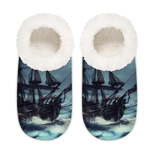 Ocean Octopus Hausschuhe für Damen und Herren, Kraken Octopus Ship Memory Foam House Shoes Slipper Socken, multi, 37.5/38.5 EU Weit von Mexpekil