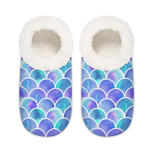 Ocean Sea Animal Mermaid Scales House Slippers for Women Men, Memory Foam House Shoes Anti Slip Slipper Socks, multi, 37.5/38.5 EU Weit von Mexpekil