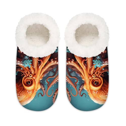 Ocean Sea Octopus Marine Tier Fisch Haus Hausschuhe für Damen Herren Memory Foam Haus Schuhe Slipper Socken, multi, 37.5/38.5 EU Weit von Mexpekil