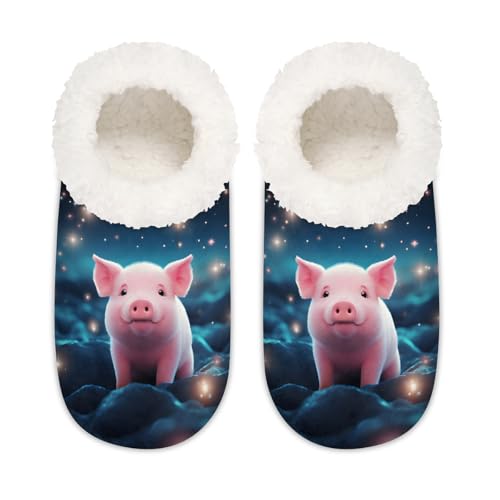 Pink Pig Hausschuhe für Damen und Herren, Tiere unter den Sternen, Memory-Schaum, Hausschuhe, Hausschuhe, Socken, multi, 6/6.5 UK Wide von Mexpekil