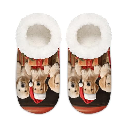 Puppy In Truck Weihnachts-Hausschuhe für Damen und Herren, Memory-Schaum, rutschfeste Haussocken, multi, 6/6.5 UK Wide von Mexpekil
