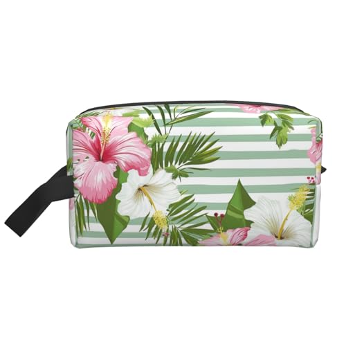 Reise-Kulturbeutel, große Make-up-Tasche, grün gestreift, rosa Blume, Make-up-Tasche, Kulturbeutel, Kulturbeutel für Damen und Herren, weiß, Einheitsgröße, Kulturbeutel Reise-Kulturbeutel, große Make-up-Tasche, grün gestreift, rosa Blume, Make-up-Tasche, Kulturbeutel, Kulturbeutel für Damen und Herren, weiß, Einheitsgröße, Kulturbeutel von Mexpekil