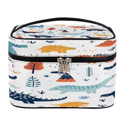 Reise-Make-up-Tasche, Cartoon-Dinosaurier, tragbare Kosmetiktasche für Damen, große Kapazität, Make-up-Organizer-Tasche mit Griff und elastischem Seil, Cartoon Dinosaurier, Einheitsgröße, von Mexpekil
