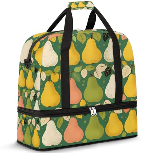 Reisetasche mit Schuhfach und Trolleyhülle, 15 Cartoon-Birnen, Sporttasche, faltbar, Wochenendtasche für Damen und Herren, Schwarz von Mexpekil