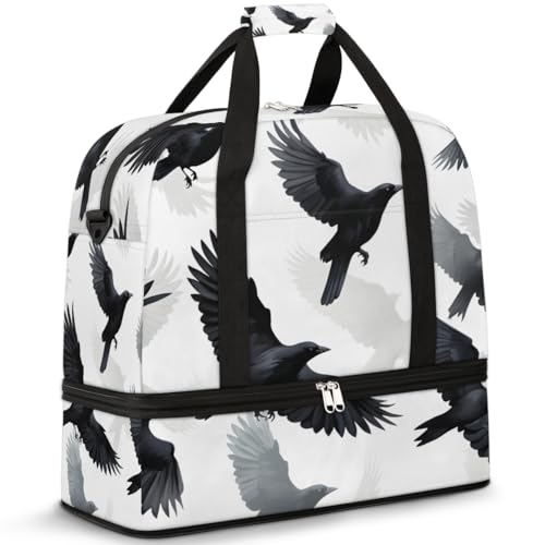 Reisetasche mit Schuhfach und Trolleyhülle, Aquarell-Aufdruck, Sporttasche, faltbar, Wochenendtasche für Damen und Herren, Schwarz von Mexpekil