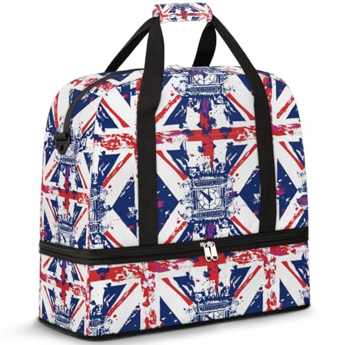 Reisetasche mit Schuhfach und Trolleyhülle, britische Flagge, Sporttasche, faltbar, Wochenendtasche für Damen und Herren, Schwarz von Mexpekil