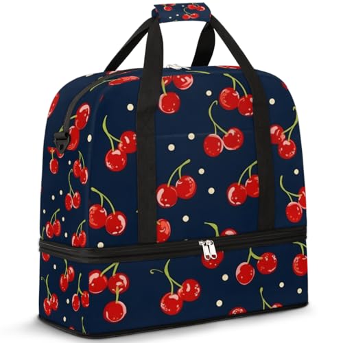 Reisetasche mit Schuhfach und Trolleyhülle, dunkelblaue Wellen, Kirschrot, Sporttasche, faltbar, Wochenendtaschen für Damen und Herren, Schwarz von Mexpekil