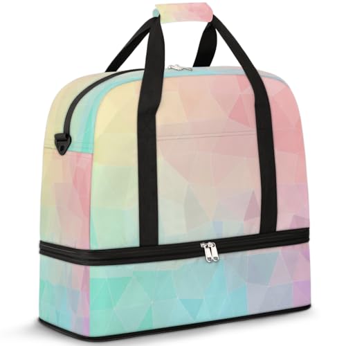 Reisetasche mit Schuhfach und Trolleyhülle, farbige Diamant-Grafik, Sporttasche, faltbar, Wochenendtasche für Damen und Herren, Schwarz von Mexpekil