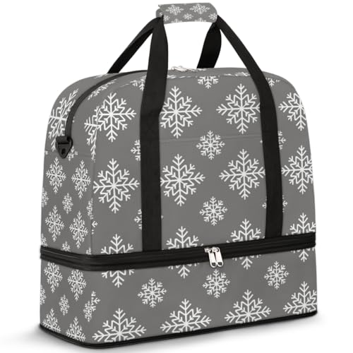 Reisetasche mit Schuhfach und Trolleyhülle, grau, Weihnachten, Schneeflocken, Sport, Turnbeutel, faltbar, Wochenendtasche für Damen und Herren, Schwarz von Mexpekil