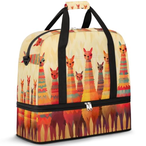 Reisetasche mit Schuhfach und Trolleyhülle, künstlerisches Malen von Alpaka, Sporttasche, faltbar, Wochenendtasche für Damen und Herren, Schwarz von Mexpekil