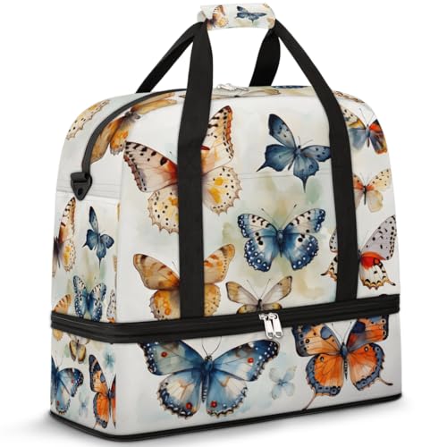 Reisetasche mit Schuhfach und Trolleyhülle, mehrere Schmetterlinge, Sporttasche, faltbar, Wochenendtasche für Damen und Herren, Schwarz von Mexpekil